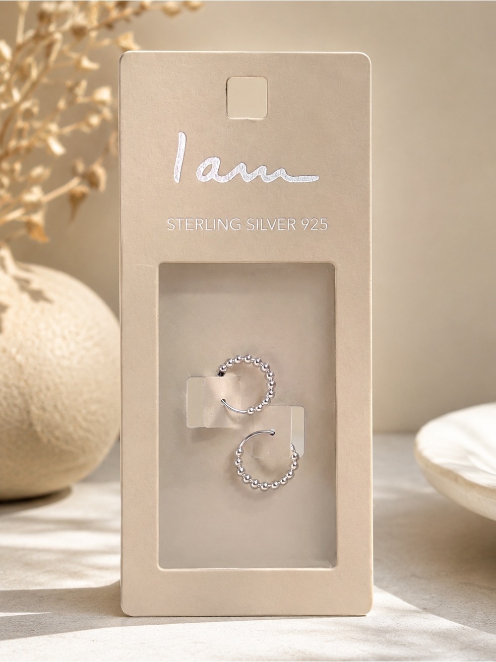 I Am Sterling Silver 925 Beaded Hoop Earrings | NWT Minimalist Hoops